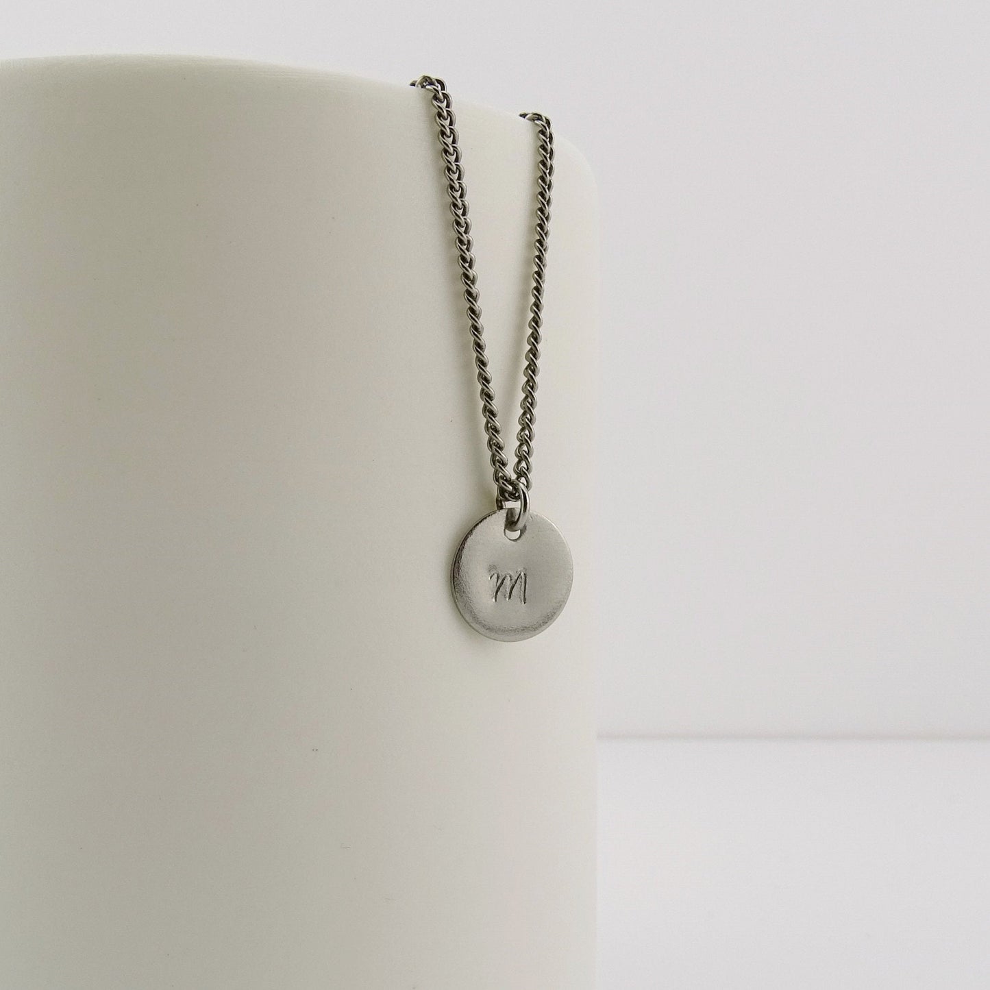 Personalized Disc Titanium Necklace, Nickel Free Titanium Stamped Disk Necklace, Hypoallergenic Titanium Letter Necklace for Sensitive Skin