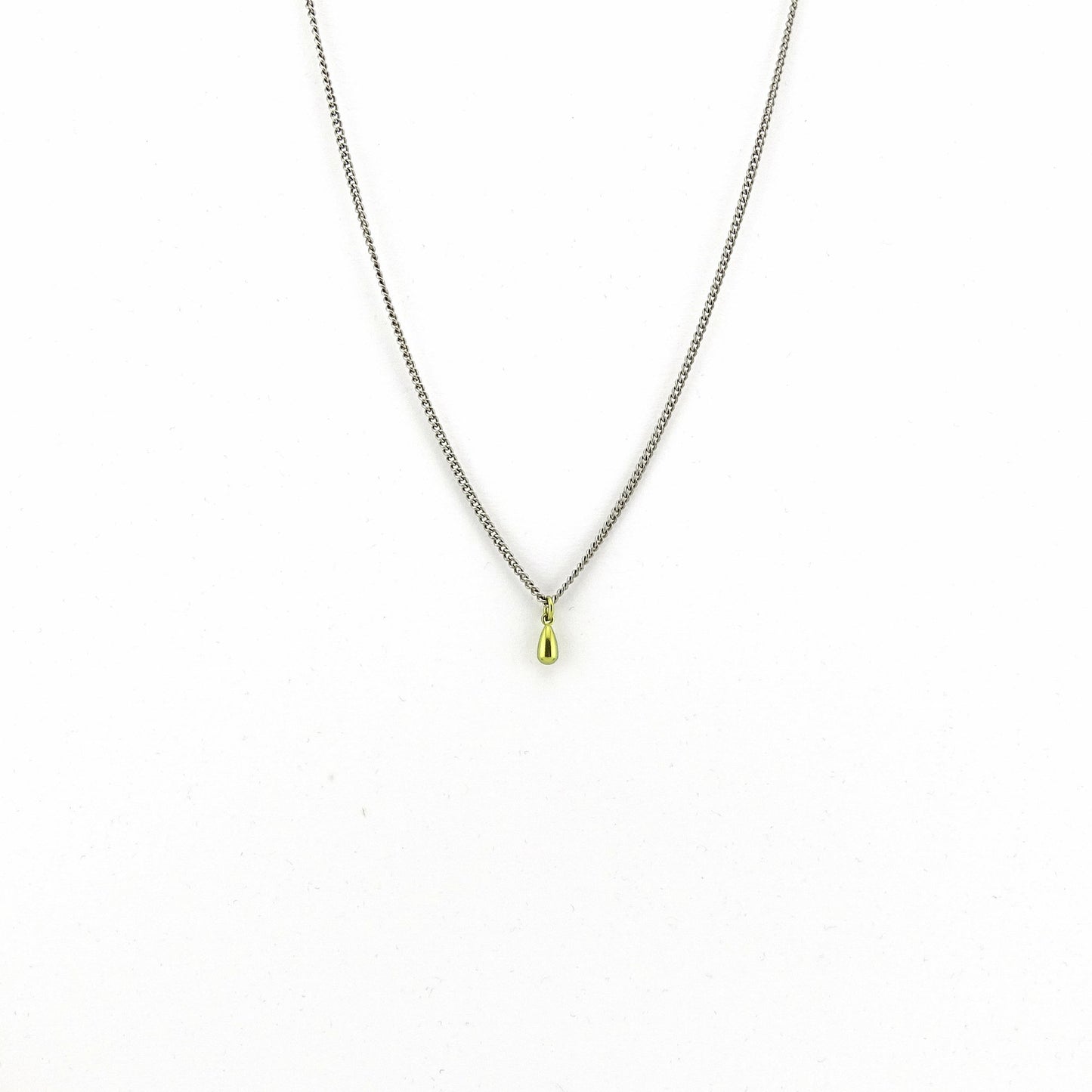 Tiny Gold Teardrop Titanium Necklace, Gold Anodized Titanium Droplet, Nickel Free Hypoallergenic Titanium Chain Necklace for Sensitive Skin
