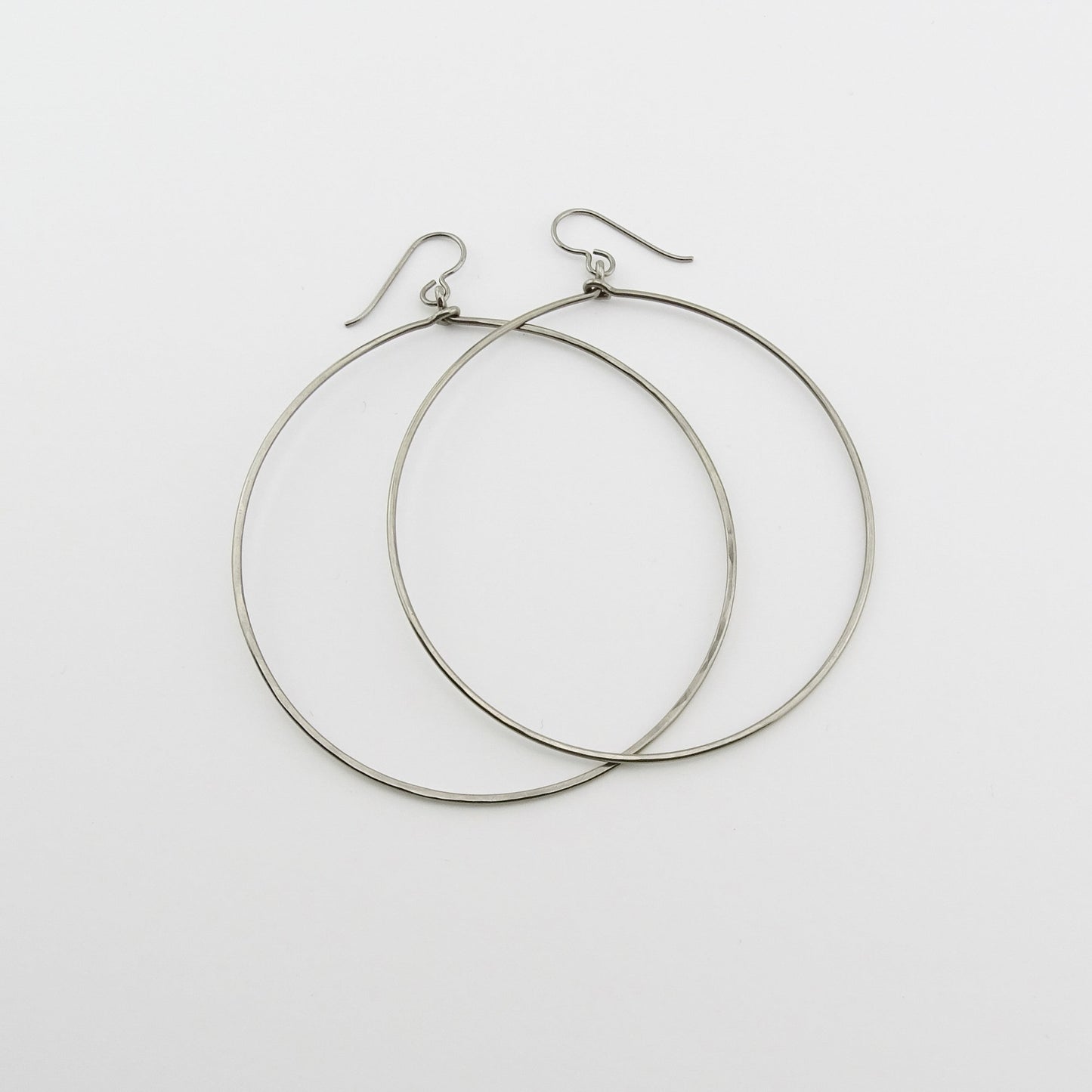 Large Dangle Niobium Hoops, Titanium Hoop Earrings for Sensitive Ears, Nickel Free Hypoallergenic Big Hoops, Silver Gray Niobium,