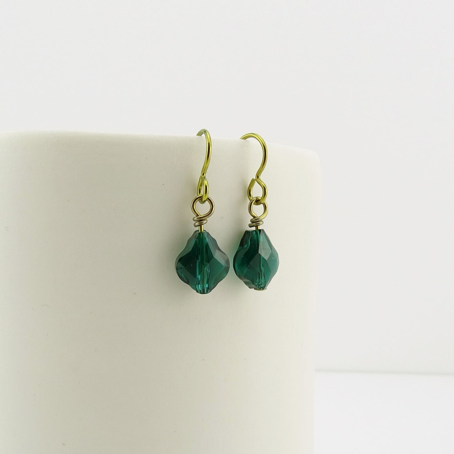 Emerald Green Baroque Crystal Gold Niobium Earrings, Swarovski Crystal, Hypoallergenic Nickel Free Earrings for Sensitive Ears