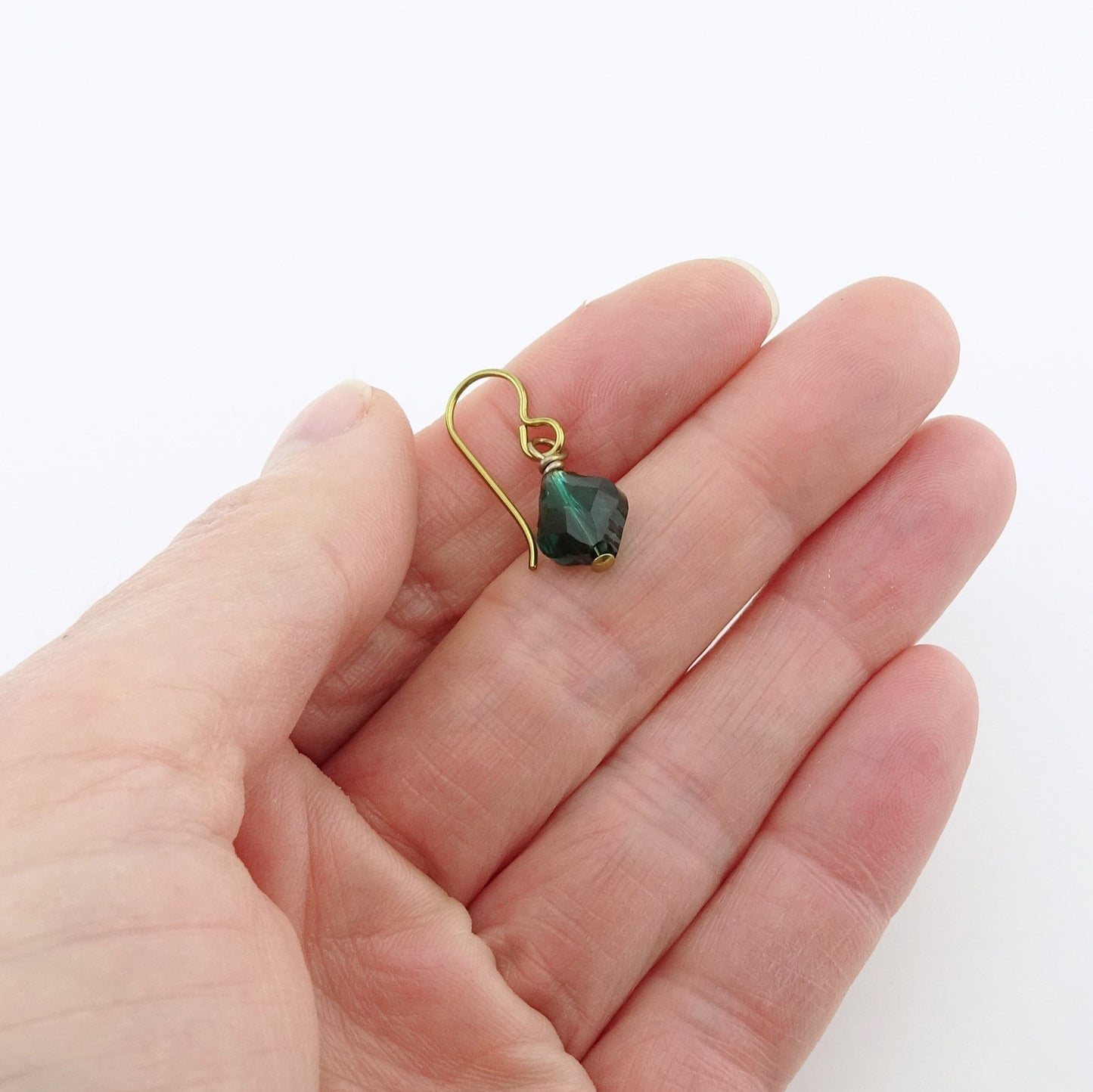 Emerald Green Baroque Crystal Gold Niobium Earrings, Swarovski Crystal, Hypoallergenic Nickel Free Earrings for Sensitive Ears