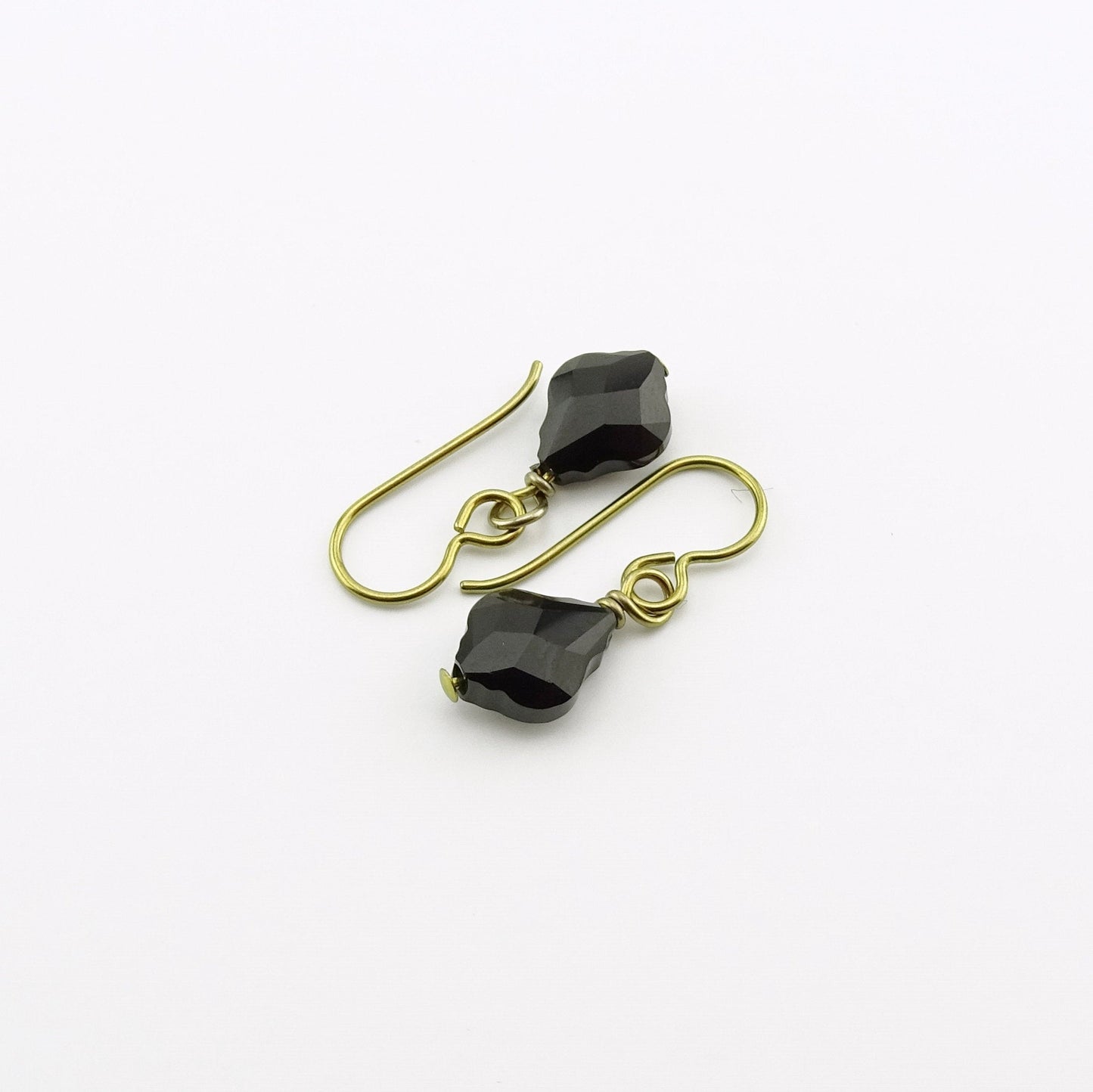 Black Crystal Earrings, Gold Niobium Earrings for Sensitive Ears, Jet Black Baroque Swarovski Crystal, Hypoallergenic Nickel Free Earrings