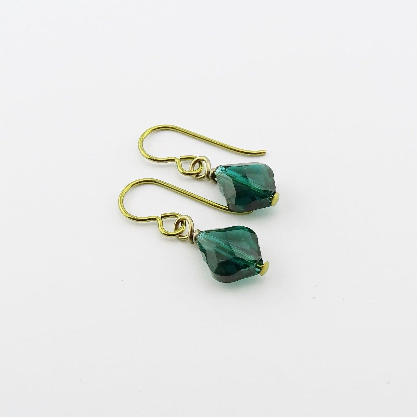 Emerald Green Baroque Crystal Gold Niobium Earrings, Swarovski Crystal, Hypoallergenic Nickel Free Earrings for Sensitive Ears