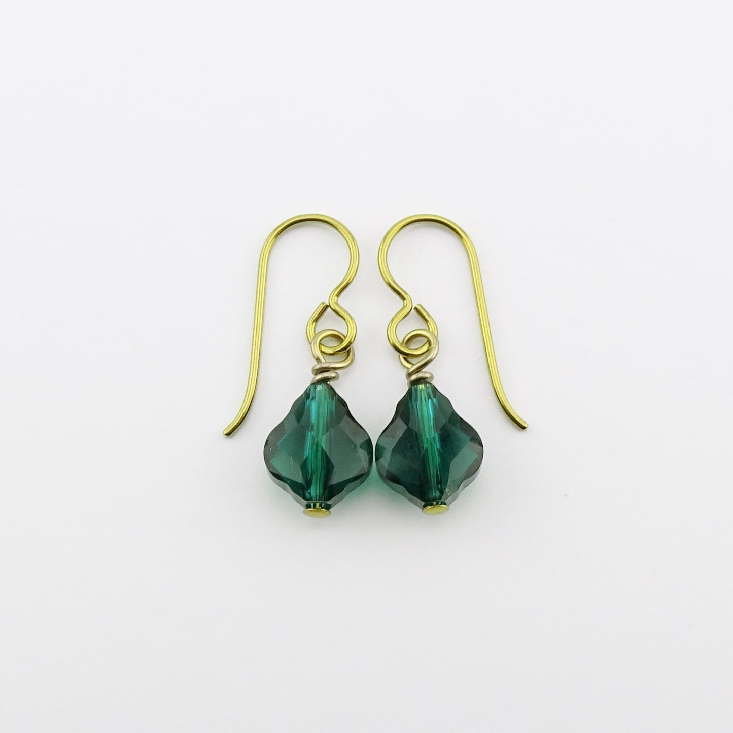 Emerald Green Baroque Crystal Gold Niobium Earrings, Swarovski Crystal, Hypoallergenic Nickel Free Earrings for Sensitive Ears