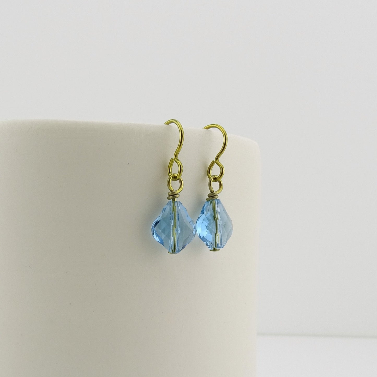 Aquamarine Crystal Earrings, Gold Niobium Earrings for Sensitive Ears, Light Blue Baroque Swarovski Crystal, Hypoallergenic and Nickel Free
