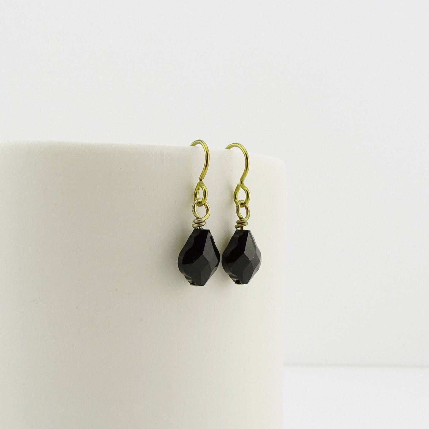 Black Crystal Earrings, Gold Niobium Earrings for Sensitive Ears, Jet Black Baroque Swarovski Crystal, Hypoallergenic Nickel Free Earrings