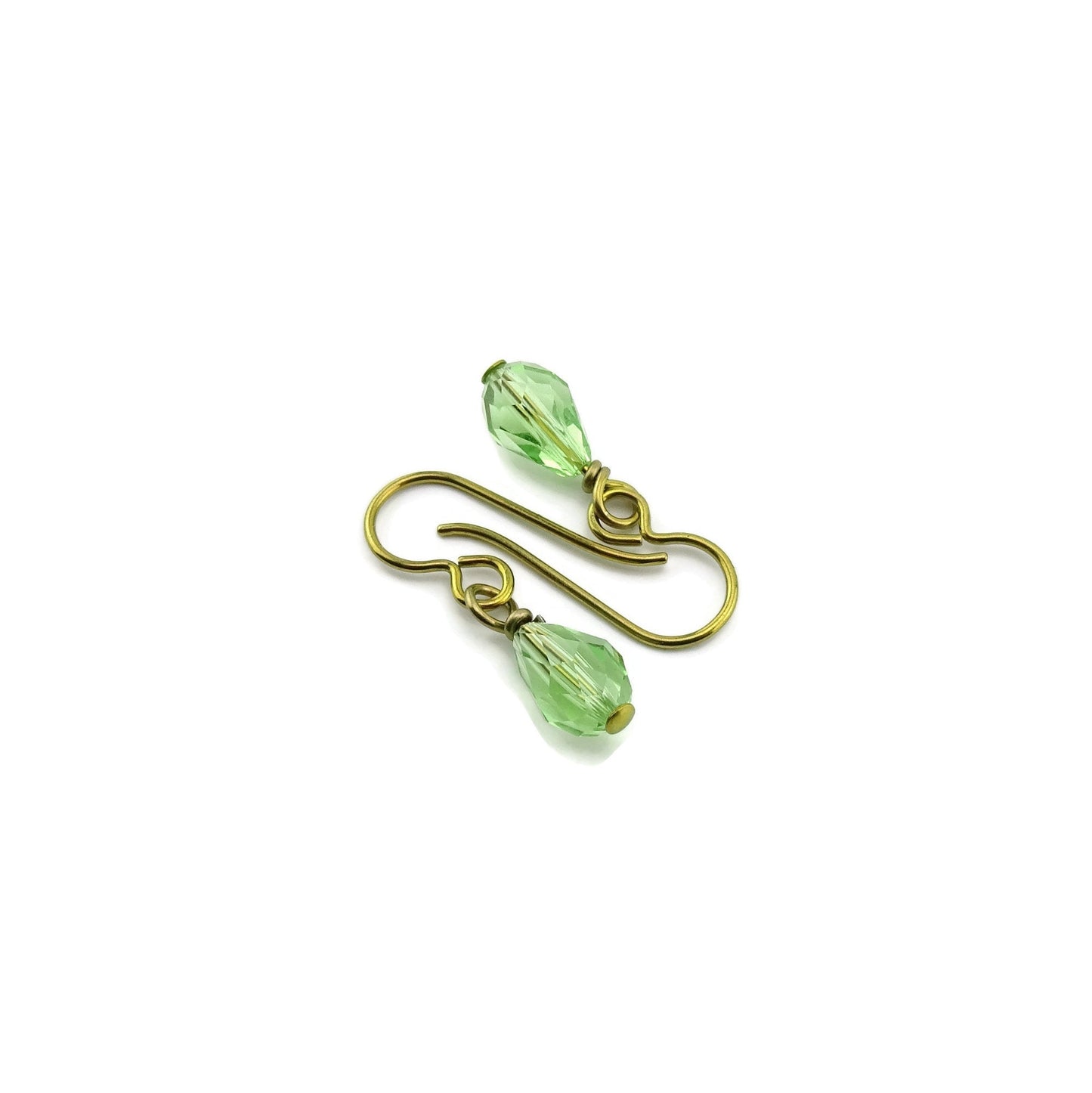 Peridot Teardrop Gold Niobium Earring, Green Crystal Swarovski Drop, Hypoallergenic Earrings for Sensitive Ears, Nickel Free Jewelry