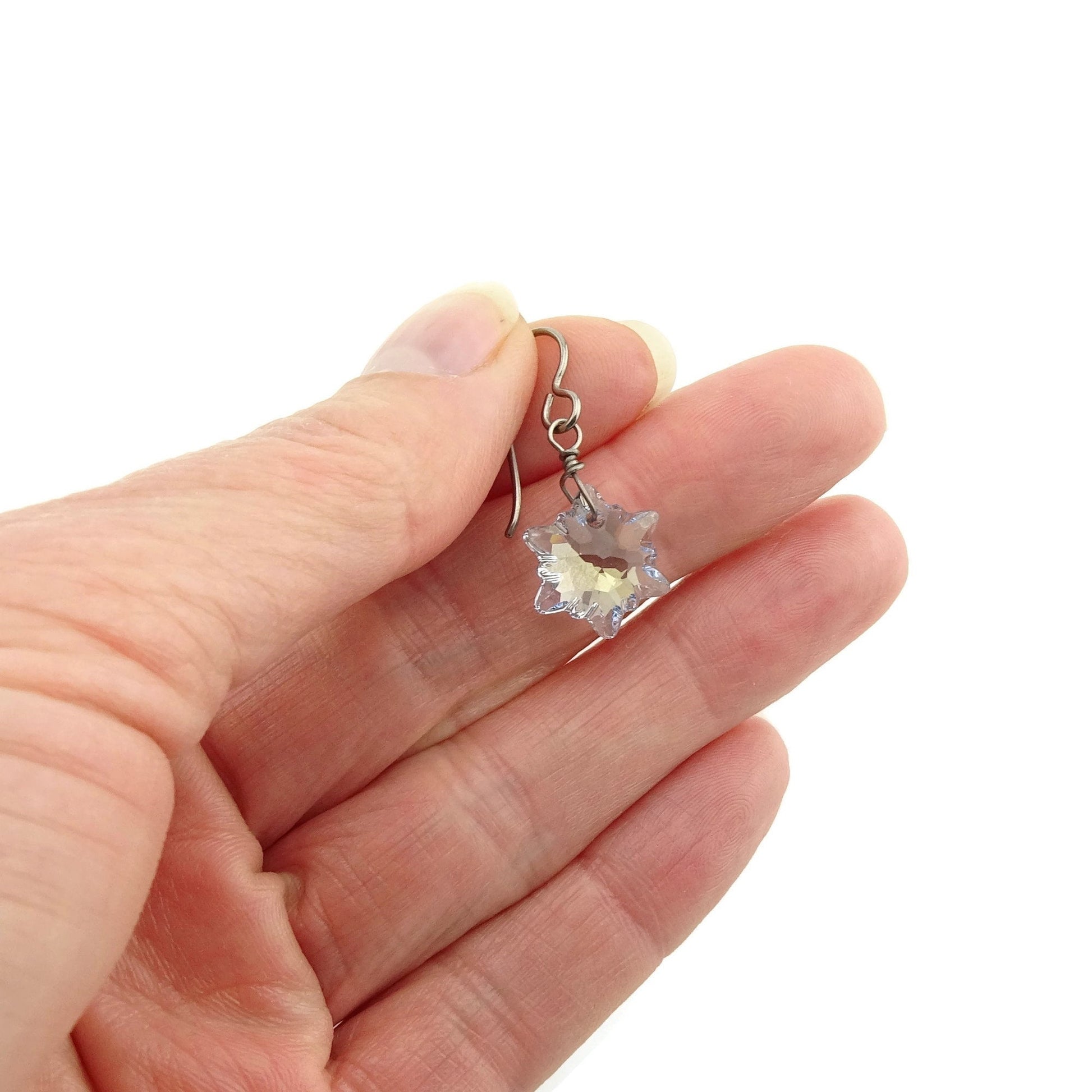 Blue Shade Edelweiss Titanium Earrings, Pale Blue Swarovski Crystal Niobium Earrings, Hypoallergenic Nickel Free Earrings for Sensitive Ears