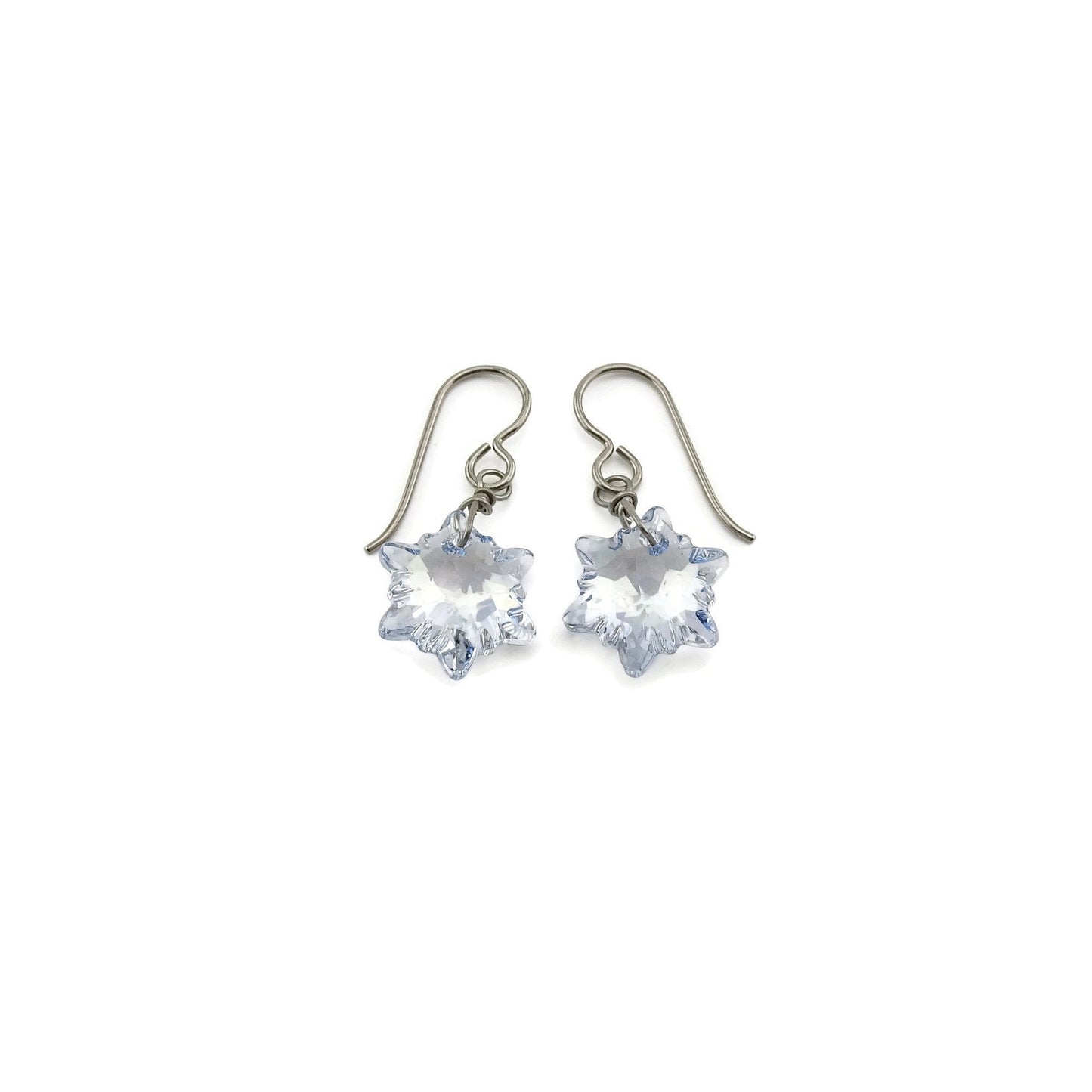 Blue Shade Edelweiss Titanium Earrings, Pale Blue Swarovski Crystal Niobium Earrings, Hypoallergenic Nickel Free Earrings for Sensitive Ears