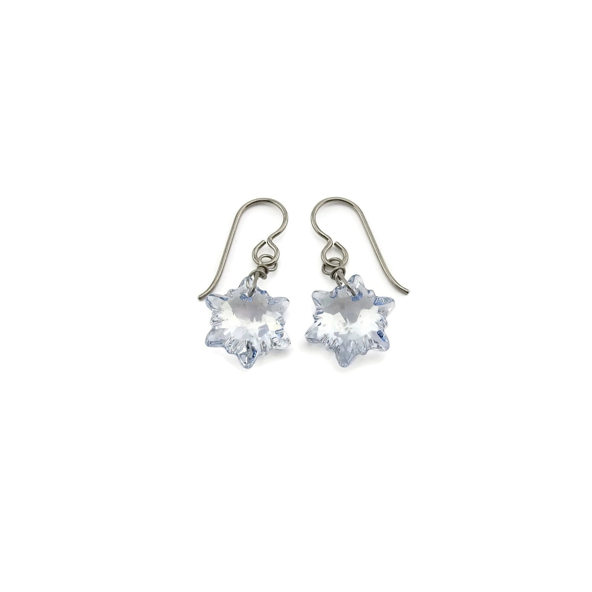Blue Shade Edelweiss Titanium Earrings, Pale Blue Swarovski Crystal Niobium Earrings, Hypoallergenic Nickel Free Earrings for Sensitive Ears