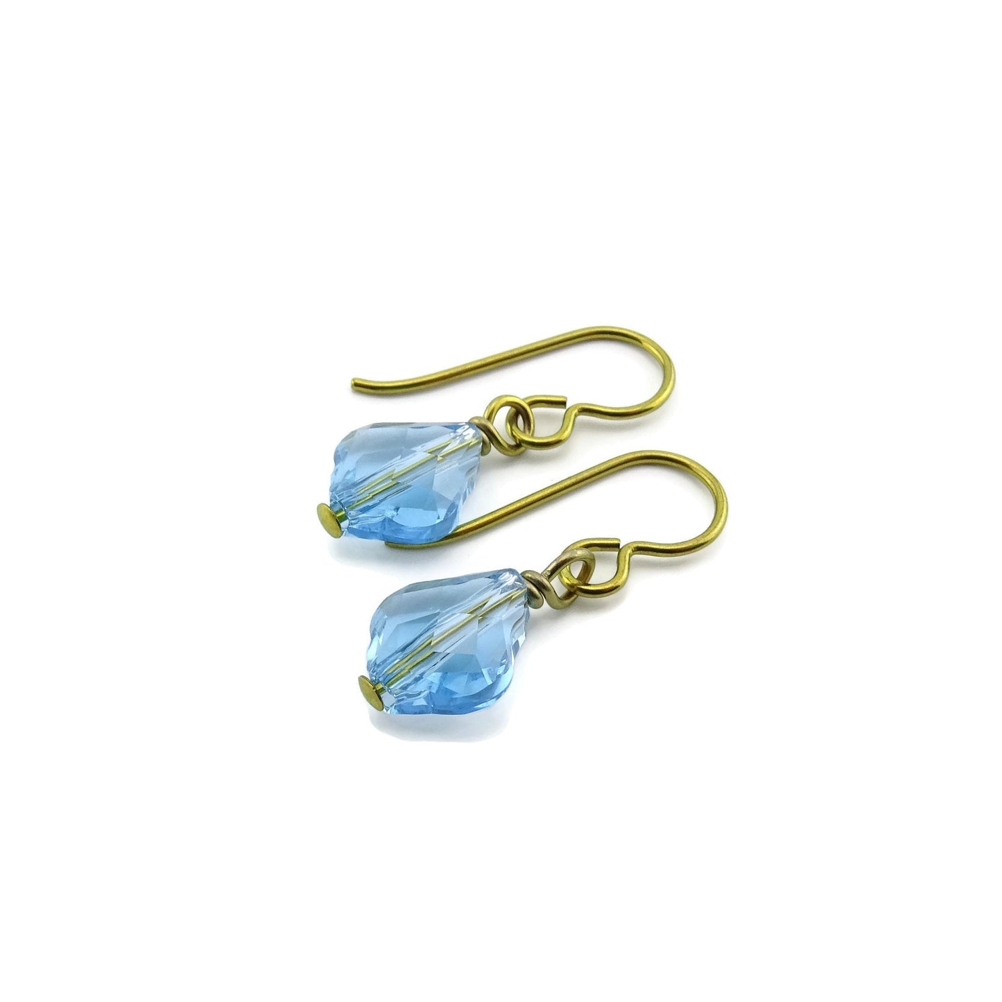 Aquamarine Crystal Earrings, Gold Niobium Earrings for Sensitive Ears, Light Blue Baroque Swarovski Crystal, Hypoallergenic and Nickel Free