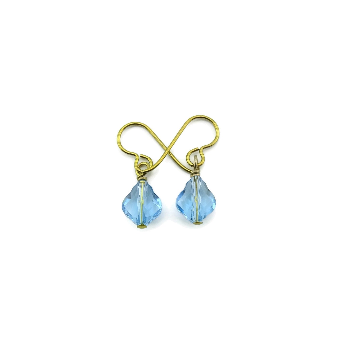 Aquamarine Crystal Earrings, Gold Niobium Earrings for Sensitive Ears, Light Blue Baroque Swarovski Crystal, Hypoallergenic and Nickel Free