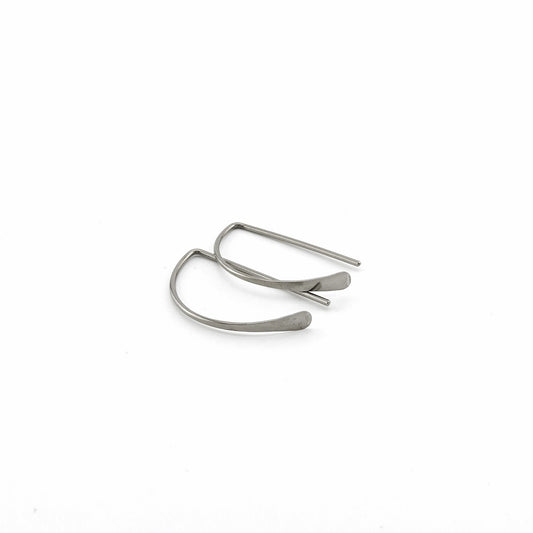 Niobium Half a Hoop Threader Earrings, Nickel Free D Shaped Slider Earrings, Silver Niobium Small Open Hoops, Hypoallergenic Semi Circle