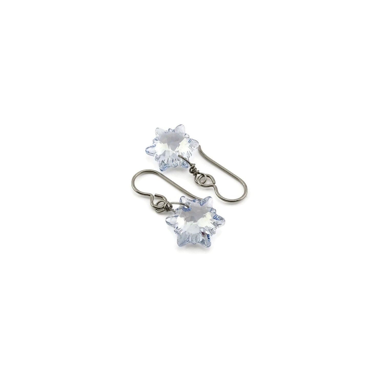Blue Shade Edelweiss Titanium Earrings, Pale Blue Swarovski Crystal Niobium Earrings, Hypoallergenic Nickel Free Earrings for Sensitive Ears