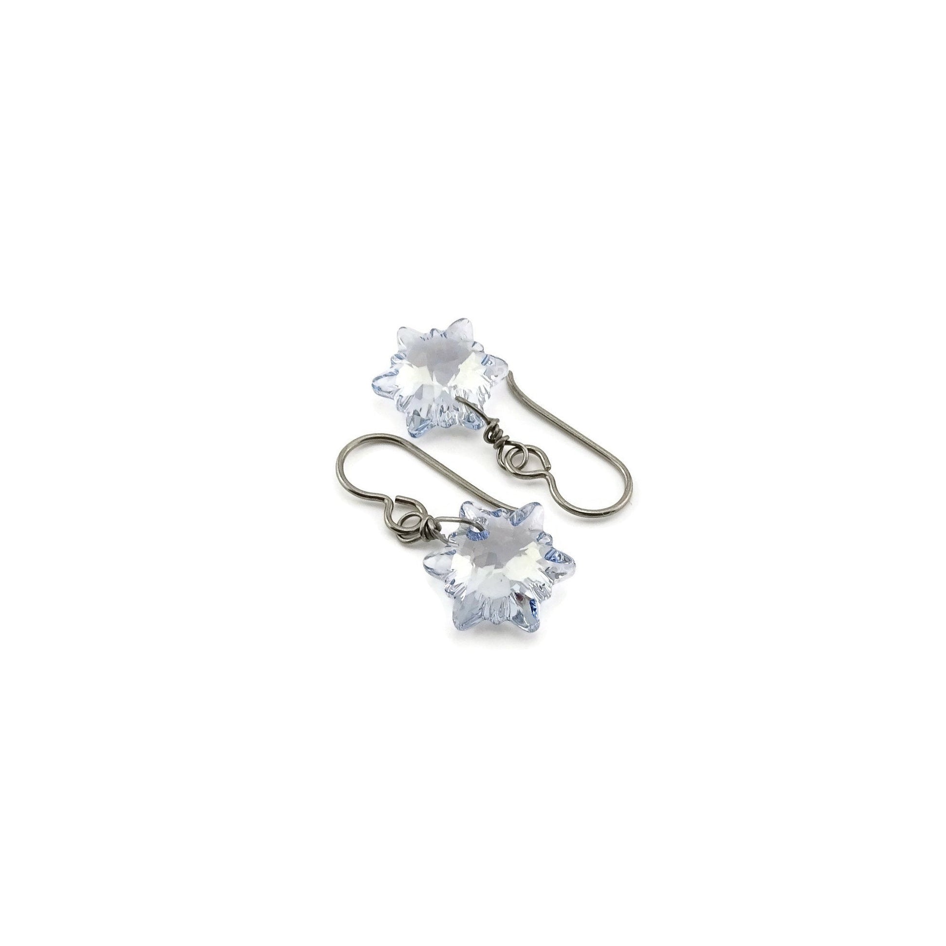 Blue Shade Edelweiss Titanium Earrings, Pale Blue Swarovski Crystal Niobium Earrings, Hypoallergenic Nickel Free Earrings for Sensitive Ears