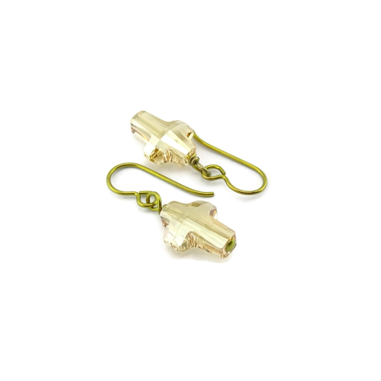 Golden Shadow Cross Nickel Free Earrings, Yellow Gold Niobium Earrings, Hypoallergenic Earrings for Sensitive Ears, Swarovski Crystal Cross