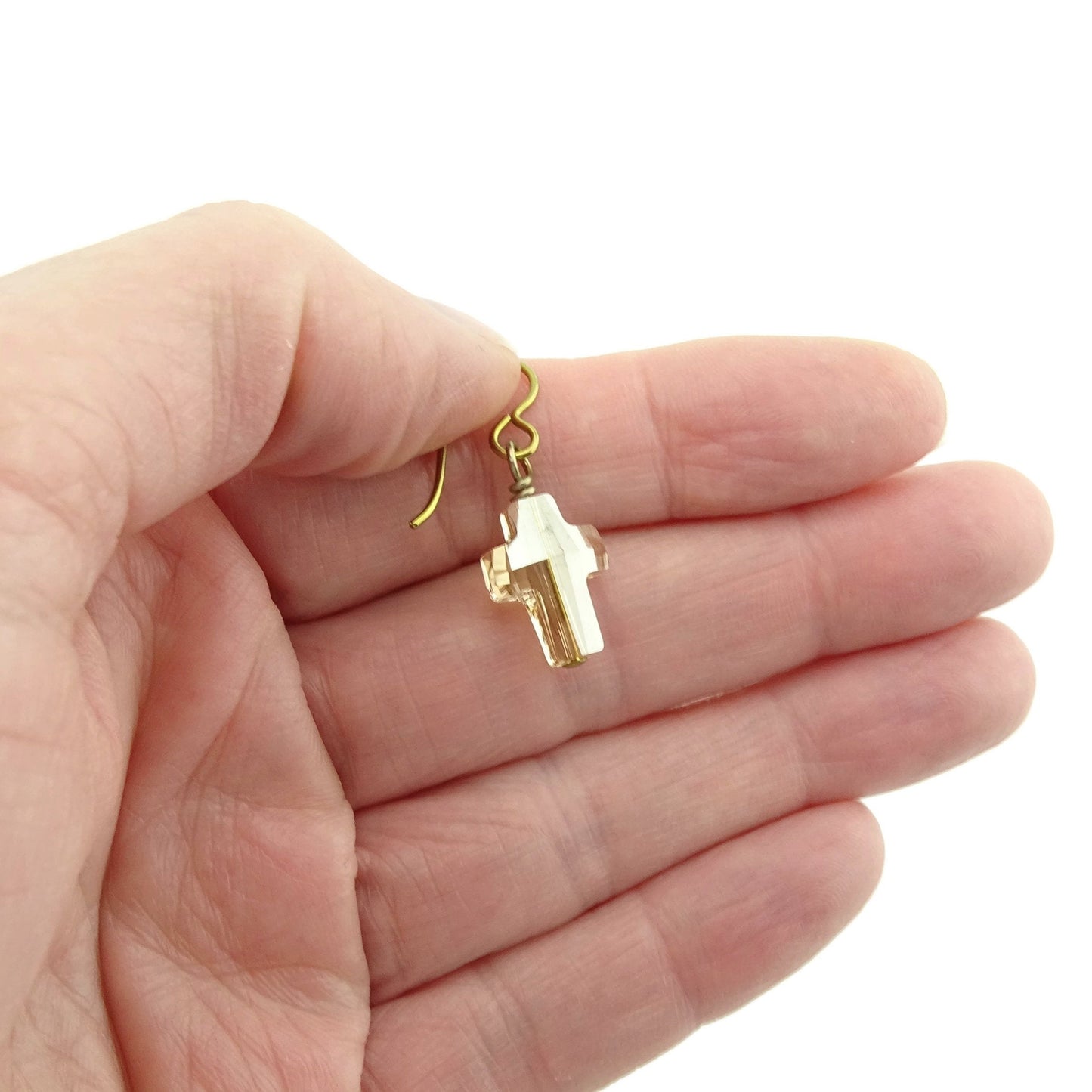 Golden Shadow Cross Nickel Free Earrings, Yellow Gold Niobium Earrings, Hypoallergenic Earrings for Sensitive Ears, Swarovski Crystal Cross