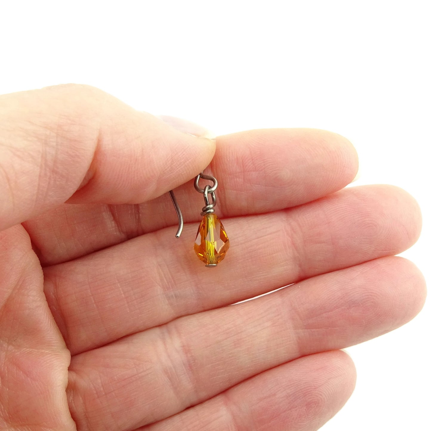 Topaz Teardrop Titanium Earrings, Honey Amber Swarovski Crystal Drops, Nickel Free Niobium Earrings, Hypo-allergenic Sensitive Ear Earrings