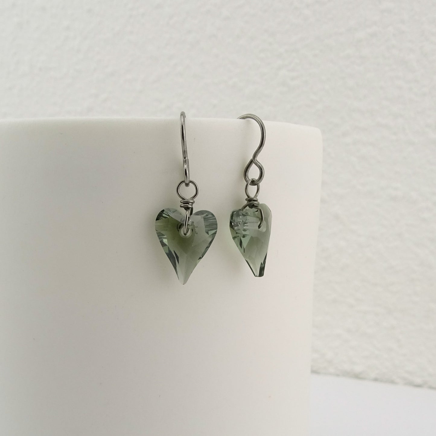 Black Diamond Heart Titanium Earrings, Love Heart Swarovski Crystal Nickel Free Earrings, Hypoallergenic Niobium Earrings for Sensitive Ears