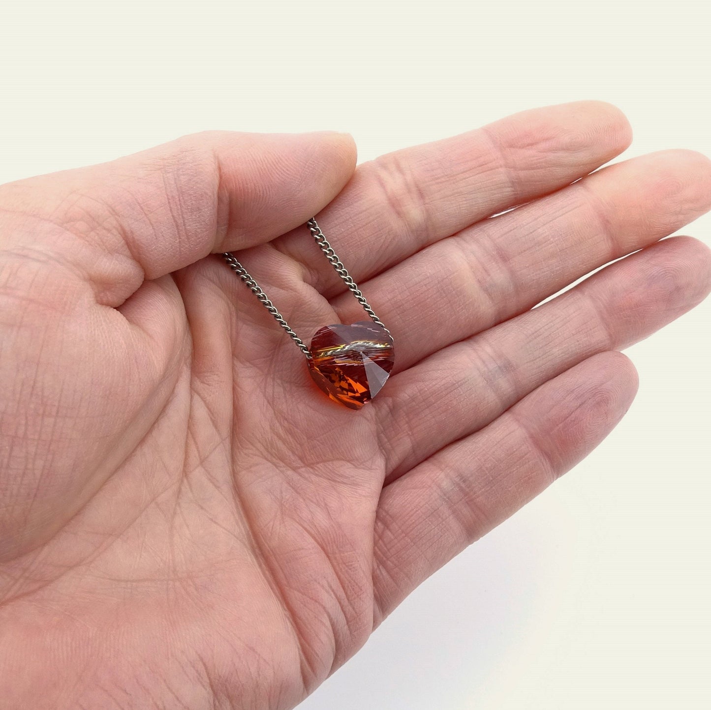 Red Magma Heart Titanium Necklace, Floating Heart Swarovski Crystal, Hypoallergenic Nickel Free Pure Titanium Necklace For Sensitive Skin