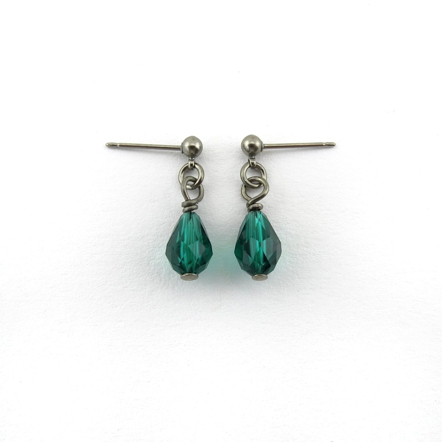 Emerald Green Drop Titanium Dangle Stud, Swarovski Crystal Teardrop Earrings, Hypoallergenic Nickel Free Titanium Sensitive Ears Earrings
