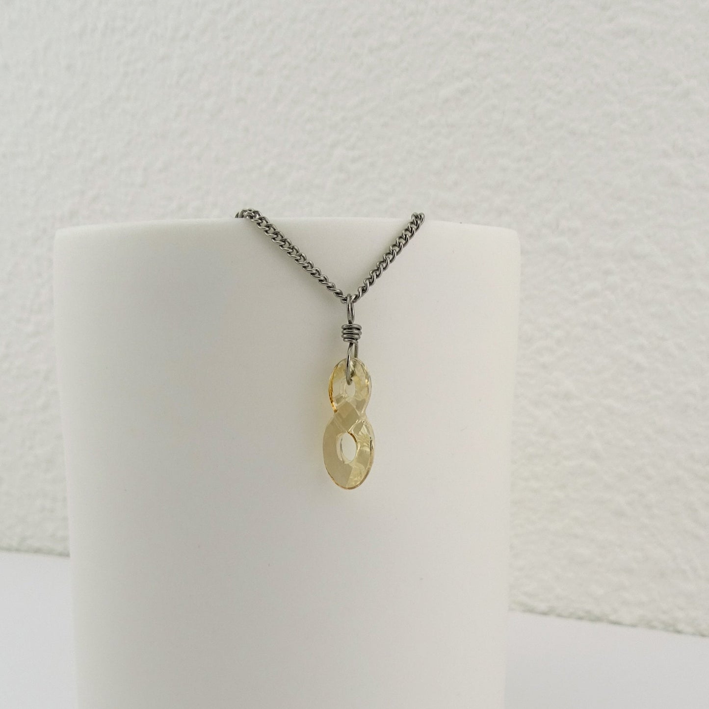 Golden Shadow Infinity Symbol Titanium Necklace, Eternity Swarovski Crystal, Nickel Free Hypoallergenic Niobium Necklace for Sensitive Skin