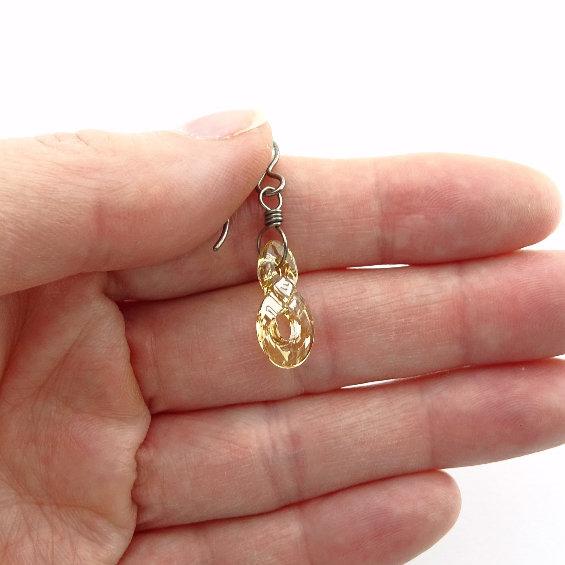 Golden Shadow Infinity Symbol Titanium Earrings, Eternity Swarovski Crystal, Nickel Free Hypoallergenic Niobium Earrings for Sensitive Ears