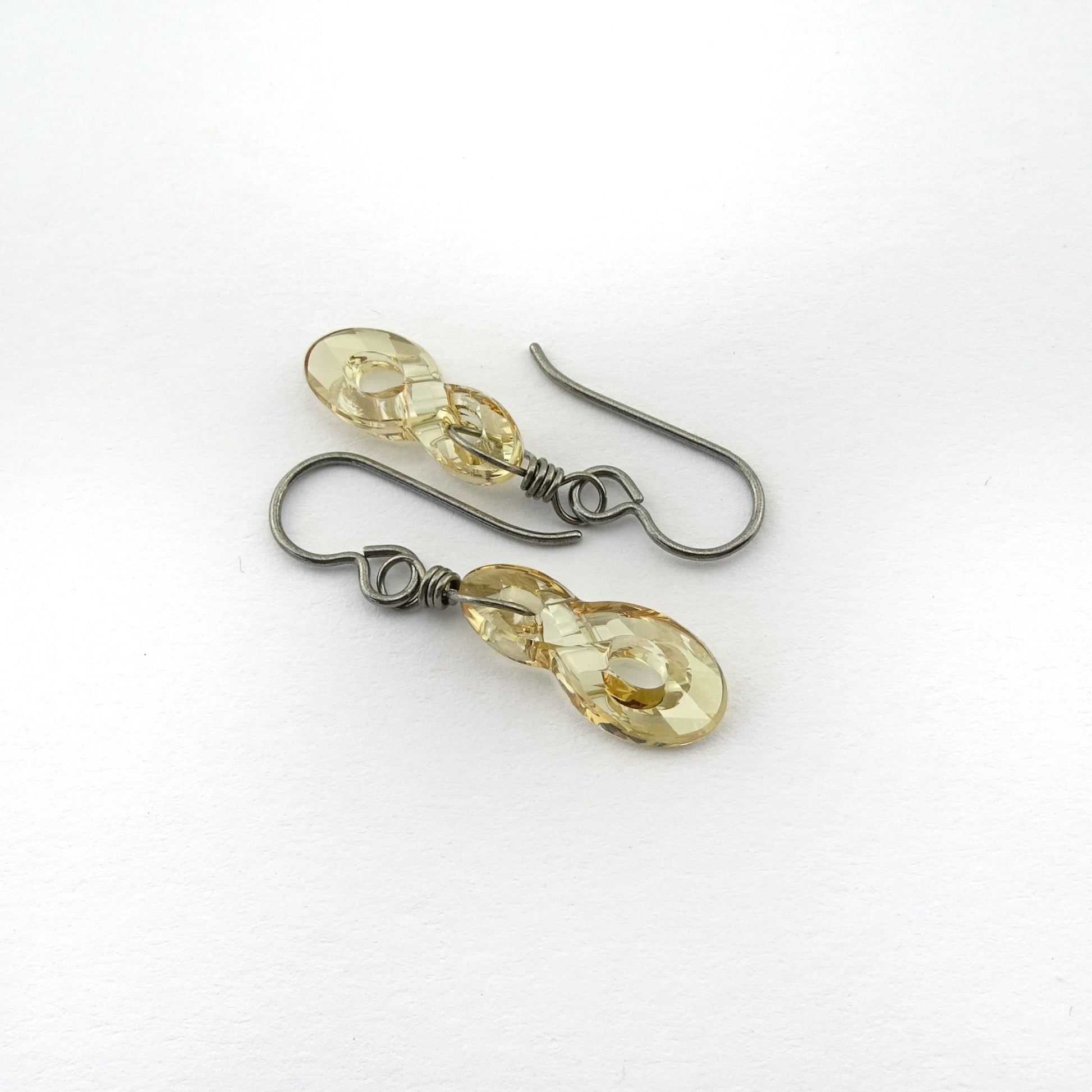 Golden Shadow Infinity Symbol Titanium Earrings, Eternity Swarovski Crystal, Nickel Free Hypoallergenic Niobium Earrings for Sensitive Ears