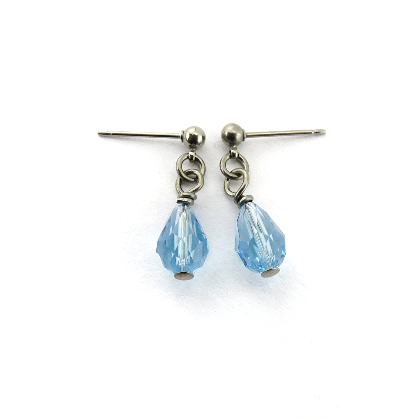 Aquamarine Teardrop Titanium Ball Stud Earrings, Aqua Blue Raindrop Swarovski Crystal, Hypoallergenic Nickel Free Sensitive Ears Earrings