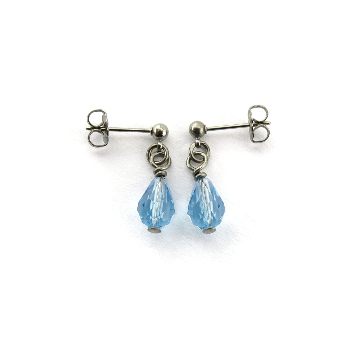 Aquamarine Teardrop Titanium Ball Stud Earrings, Aqua Blue Raindrop Swarovski Crystal, Hypoallergenic Nickel Free Sensitive Ears Earrings