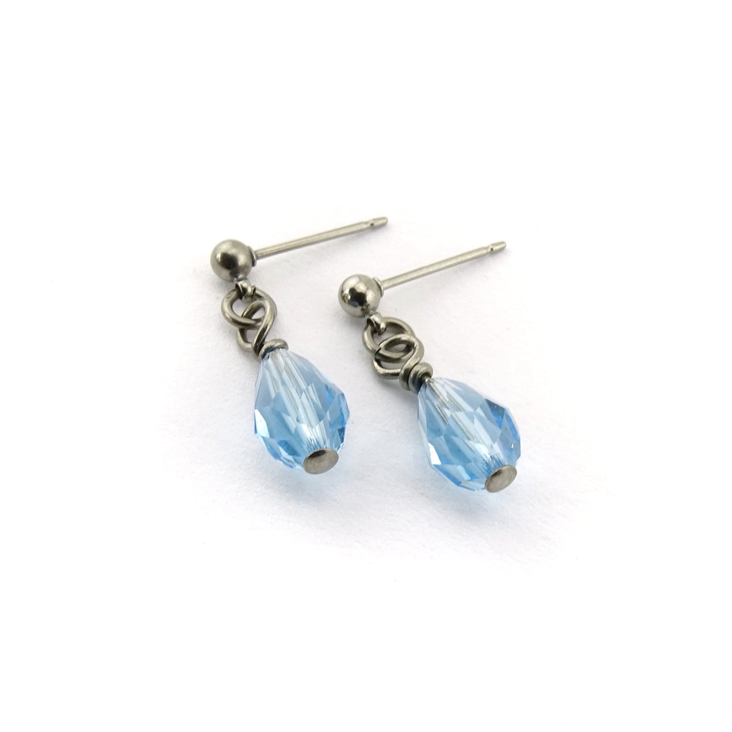 Aquamarine Teardrop Titanium Ball Stud Earrings, Aqua Blue Raindrop Swarovski Crystal, Hypoallergenic Nickel Free Sensitive Ears Earrings