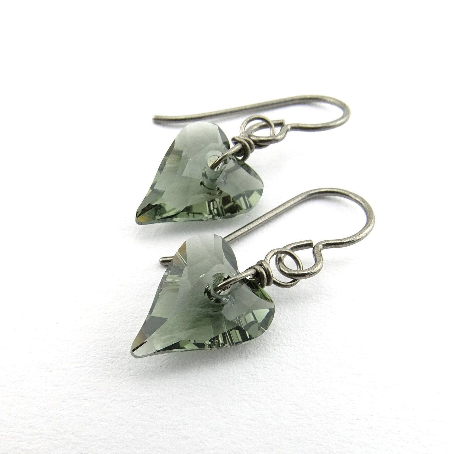Black Diamond Heart Titanium Earrings, Love Heart Swarovski Crystal Nickel Free Earrings, Hypoallergenic Niobium Earrings for Sensitive Ears