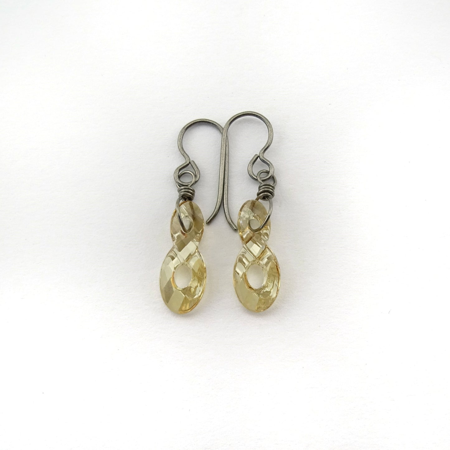 Golden Shadow Infinity Symbol Titanium Earrings, Eternity Swarovski Crystal, Nickel Free Hypoallergenic Niobium Earrings for Sensitive Ears