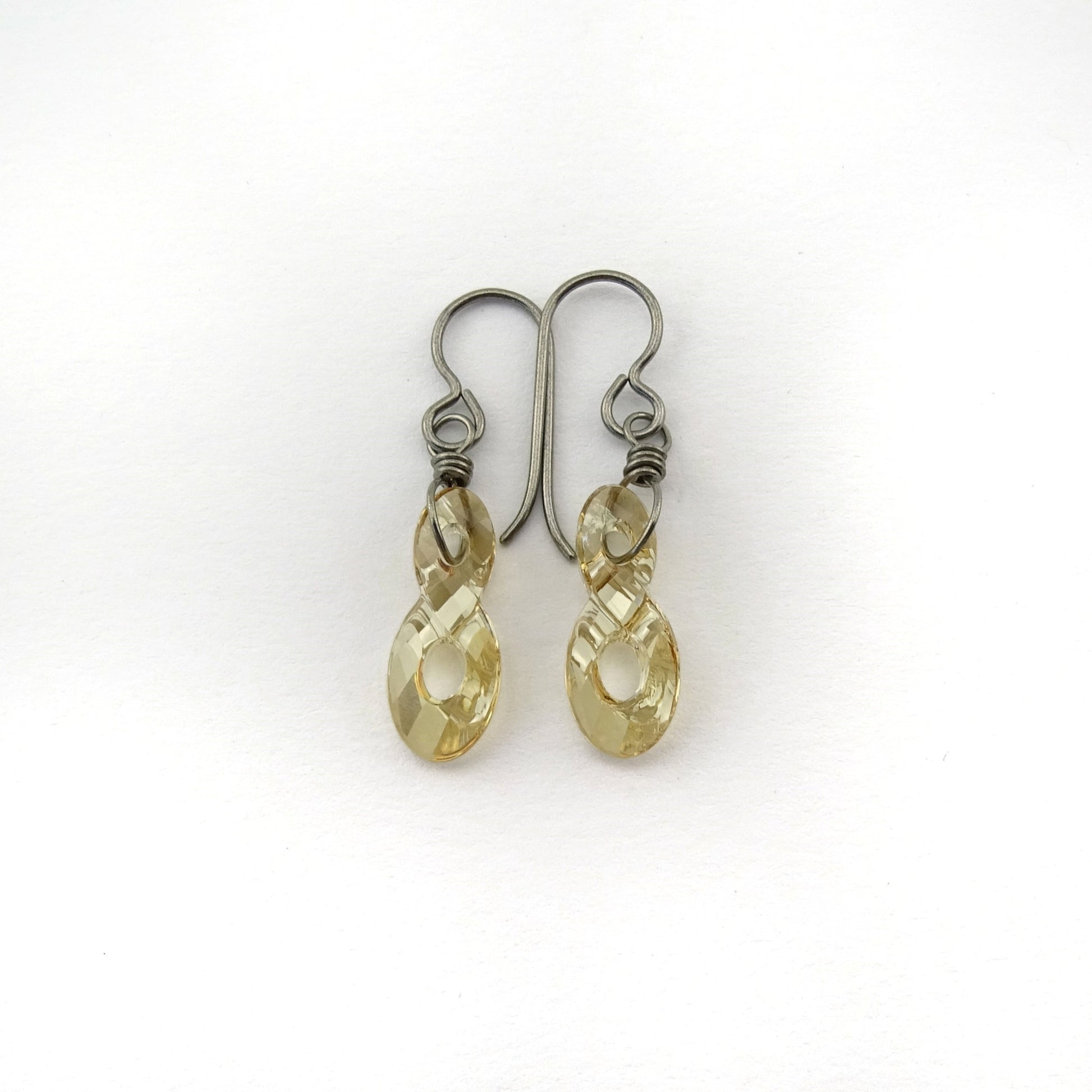 Golden Shadow Infinity Symbol Titanium Earrings, Eternity Swarovski Crystal, Nickel Free Hypoallergenic Niobium Earrings for Sensitive Ears