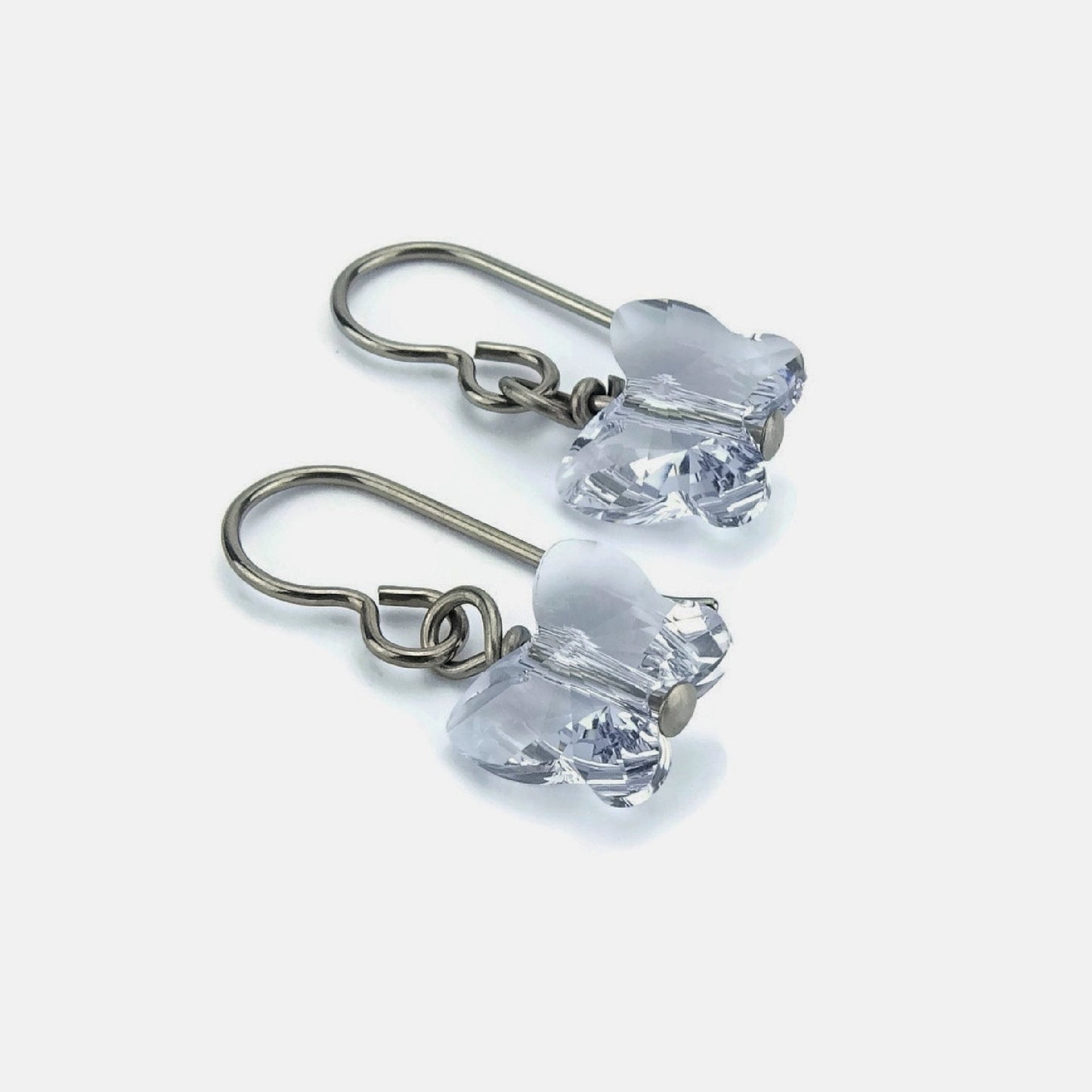 Titanium Earrings Mauve Butterfly Crystal, Smoky Mauve Swarovski Crystal Butterfly Sensitive Ears Earrings for Girls, Pale Purple