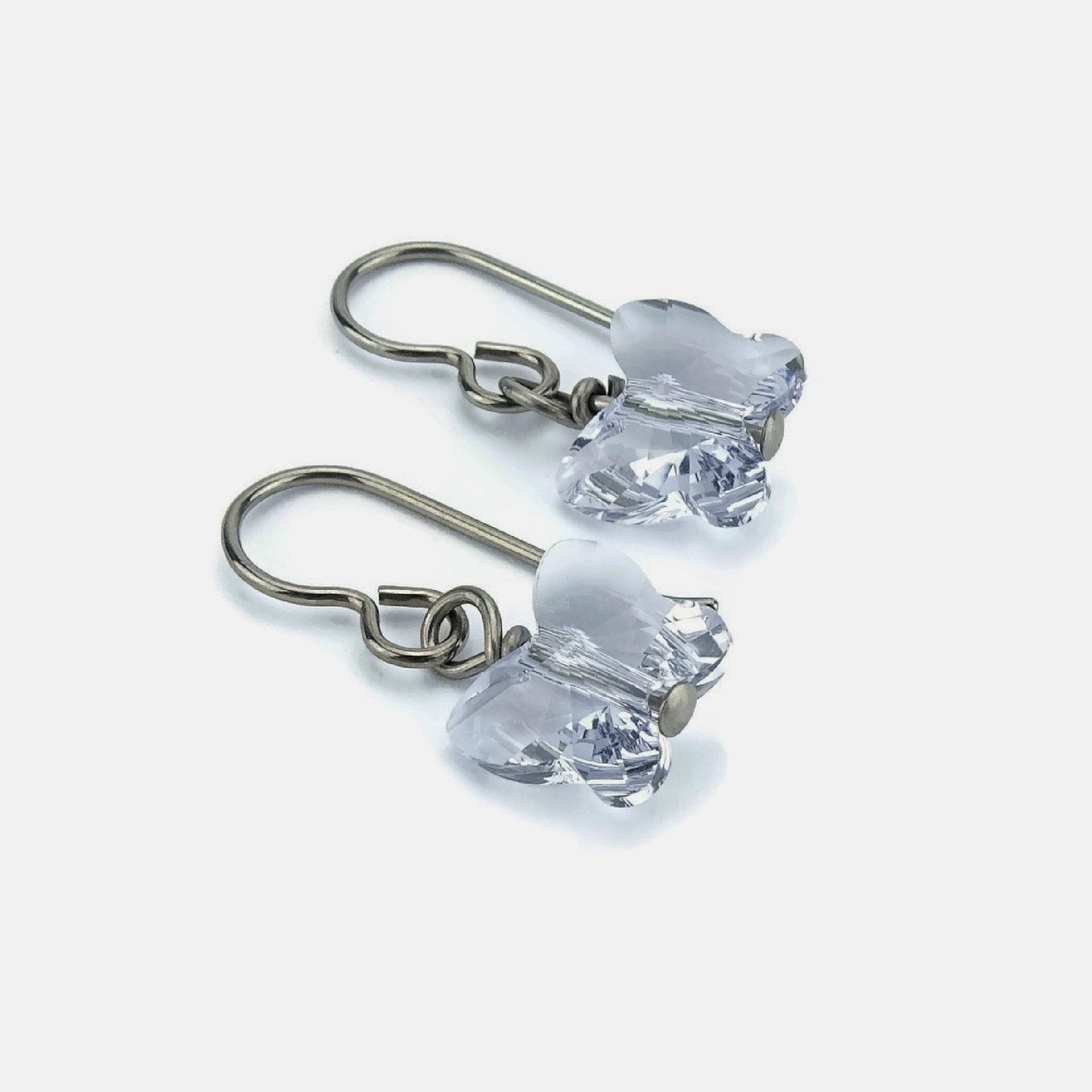 Titanium Earrings Mauve Butterfly Crystal, Smoky Mauve Swarovski Crystal Butterfly Sensitive Ears Earrings for Girls, Pale Purple