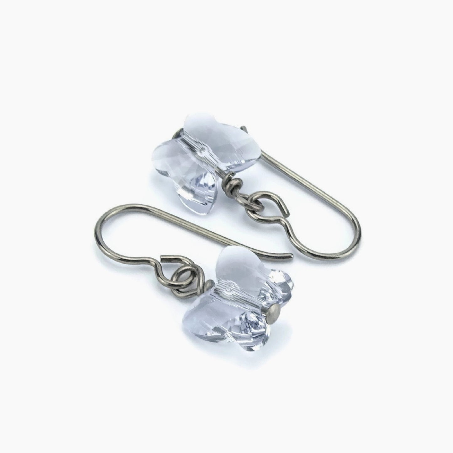 Titanium Earrings Mauve Butterfly Crystal, Smoky Mauve Swarovski Crystal Butterfly Sensitive Ears Earrings for Girls, Pale Purple