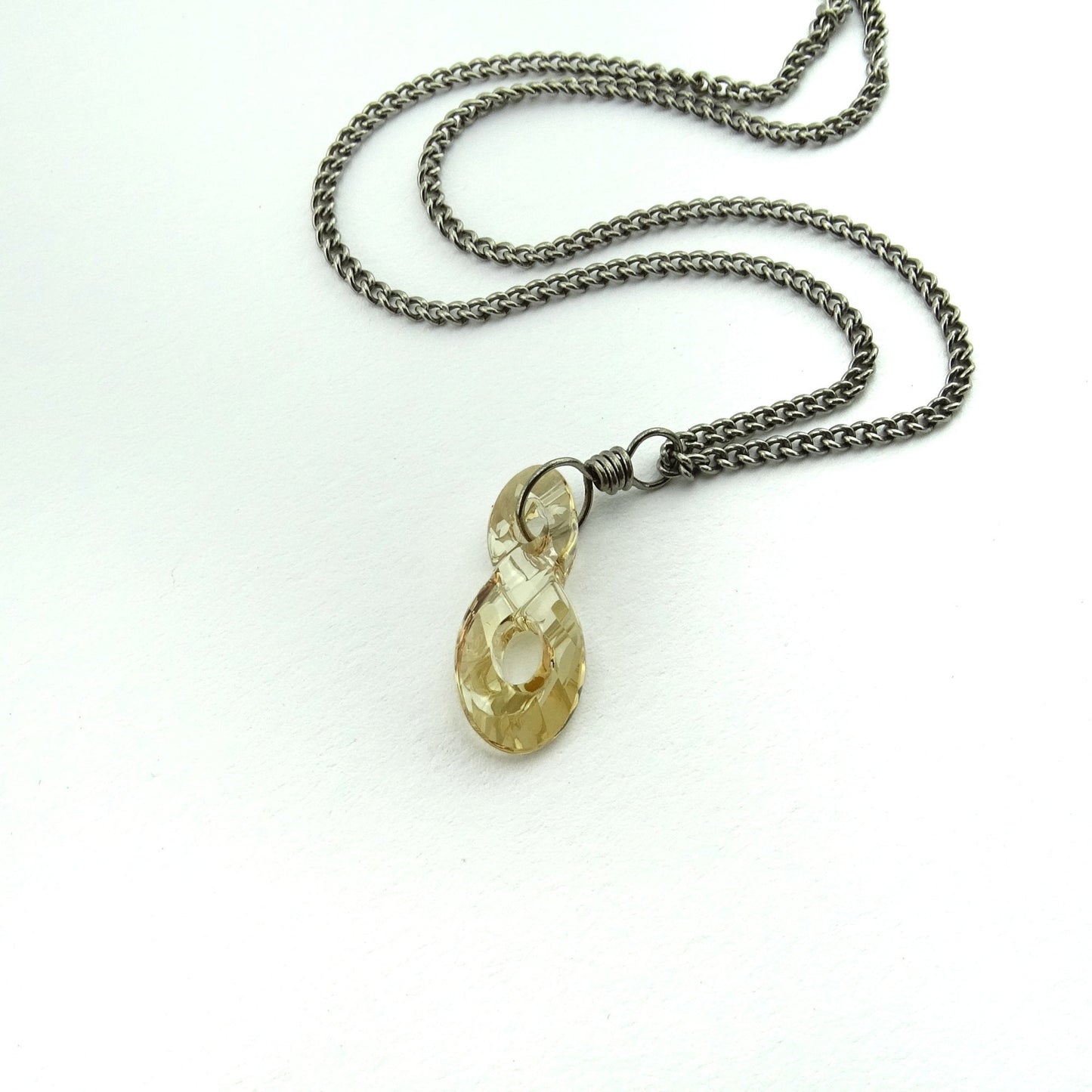 Golden Shadow Infinity Symbol Titanium Necklace, Eternity Swarovski Crystal, Nickel Free Hypoallergenic Niobium Necklace for Sensitive Skin