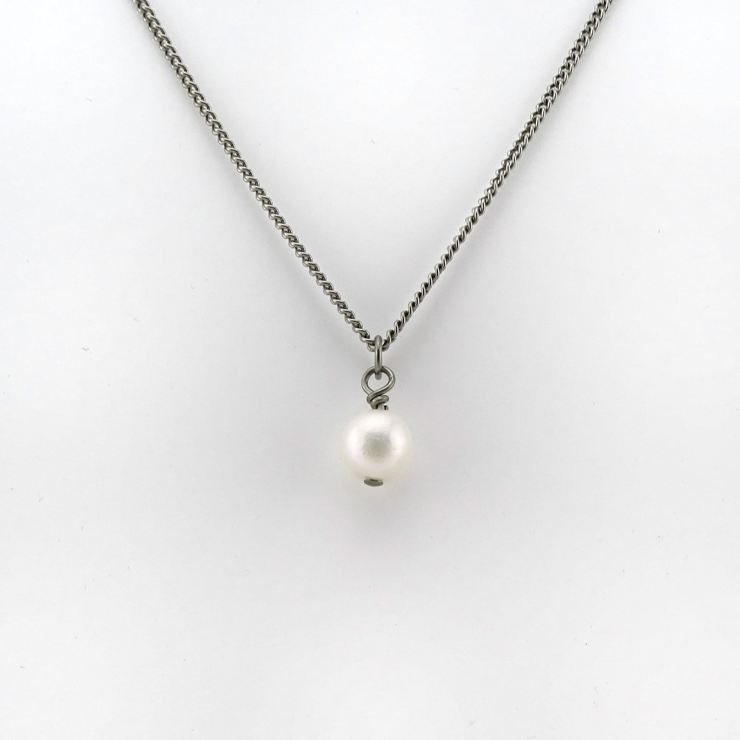 White Pearl Pendant Titanium Necklace, Real Pearl Necklace for Sensitive Skin, Freshwater Pearl Titanium Jewelry, Hypoallergenic Nickel Free