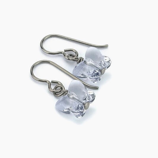 Titanium Earrings Mauve Butterfly Crystal, Smoky Mauve Swarovski Crystal Butterfly Sensitive Ears Earrings for Girls, Pale Purple