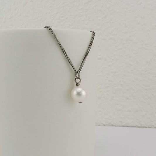 Big Freshwater Pearl Titanium Necklace, Genuine White Pearl, Real Pearl Necklace, Hypoallergenic Nickel Free Necklace for Sensitive Skin