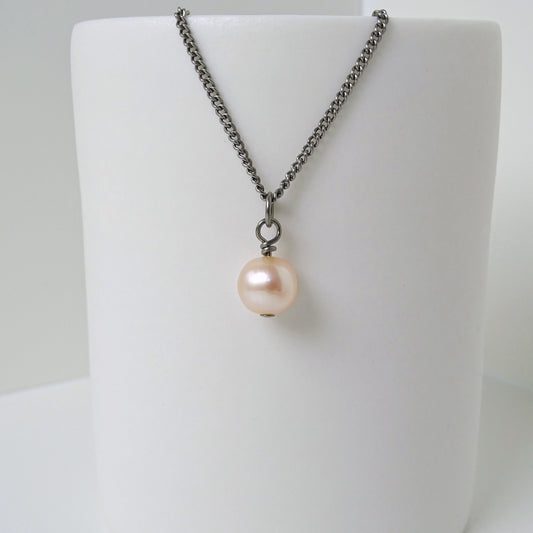 Pink Pearl Pendant Titanium Necklace, Real Pearl Necklace for Sensitive Skin, Freshwater Pearl Titanium Jewelry, Hypoallergenic Nickel Free