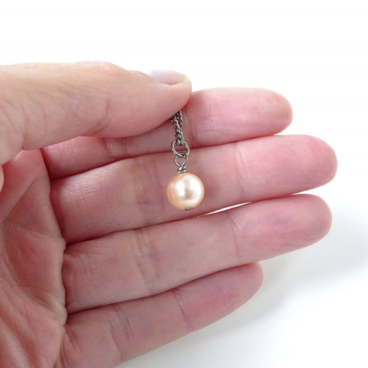Pink Pearl Pendant Titanium Necklace, Real Pearl Necklace for Sensitive Skin, Freshwater Pearl Titanium Jewelry, Hypoallergenic Nickel Free