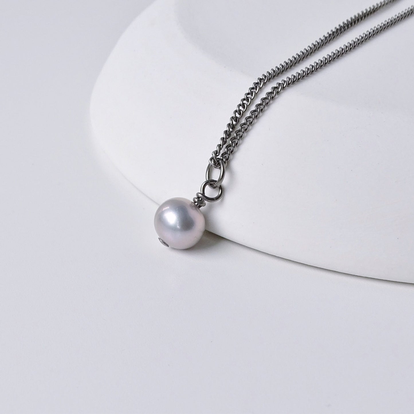 Gray Pearl Pendant Titanium Necklace, Real Pearl Necklace for Sensitive Skin, Freshwater Pearl Titanium Jewelry, Hypoallergenic Nickel Free