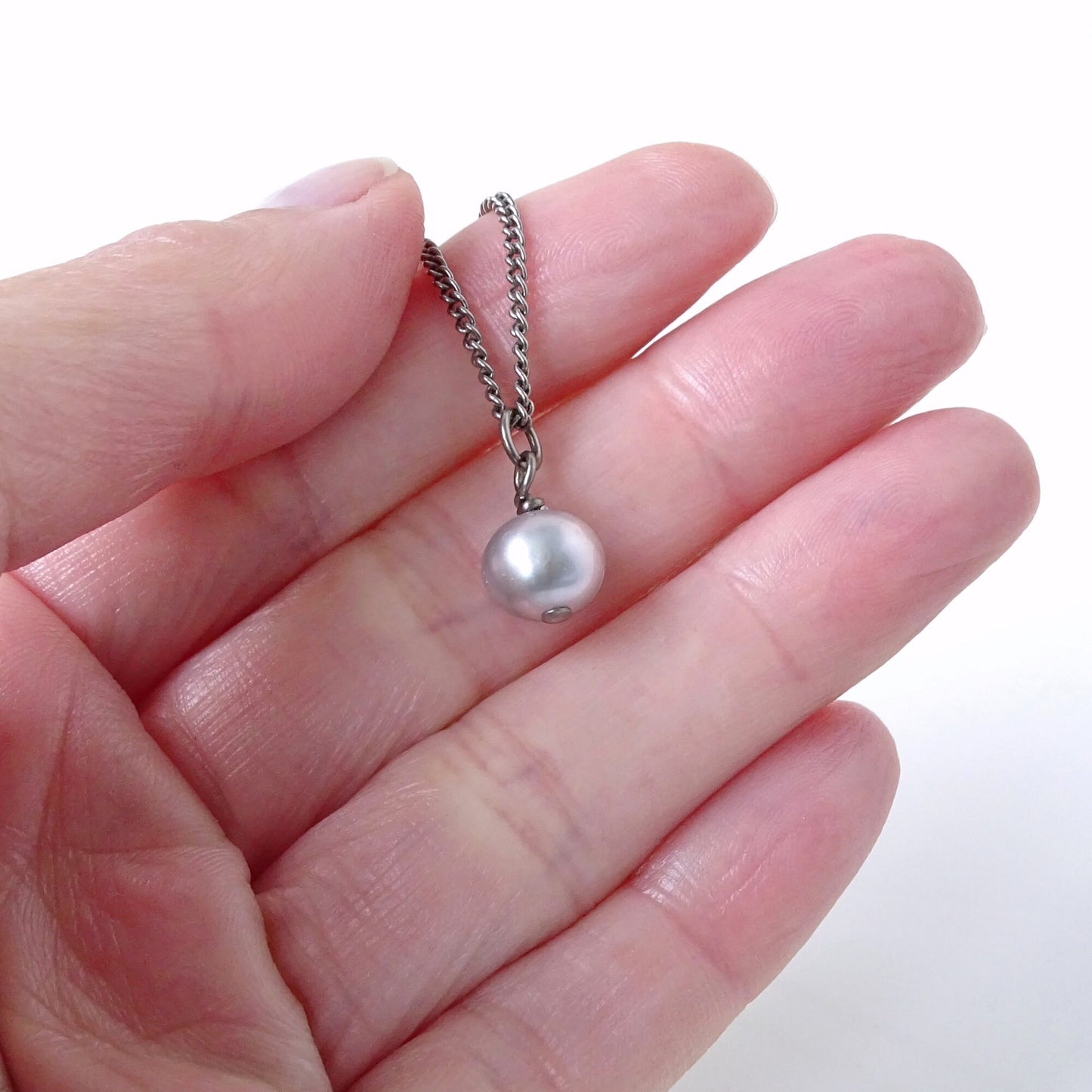 Gray Pearl Pendant Titanium Necklace, Real Pearl Necklace for Sensitive Skin, Freshwater Pearl Titanium Jewelry, Hypoallergenic Nickel Free