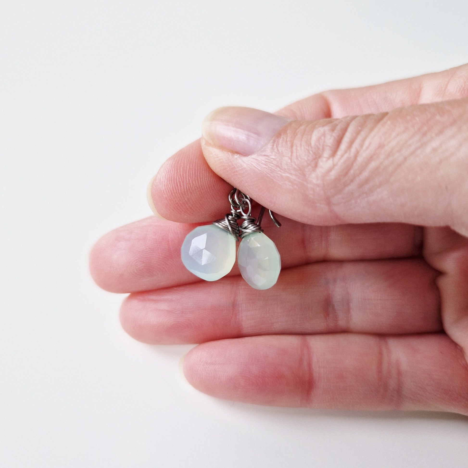 Green Chalcedony Titanium Earrings