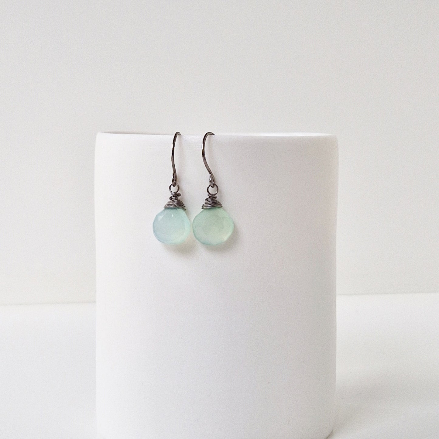 Green Chalcedony Titanium Earrings