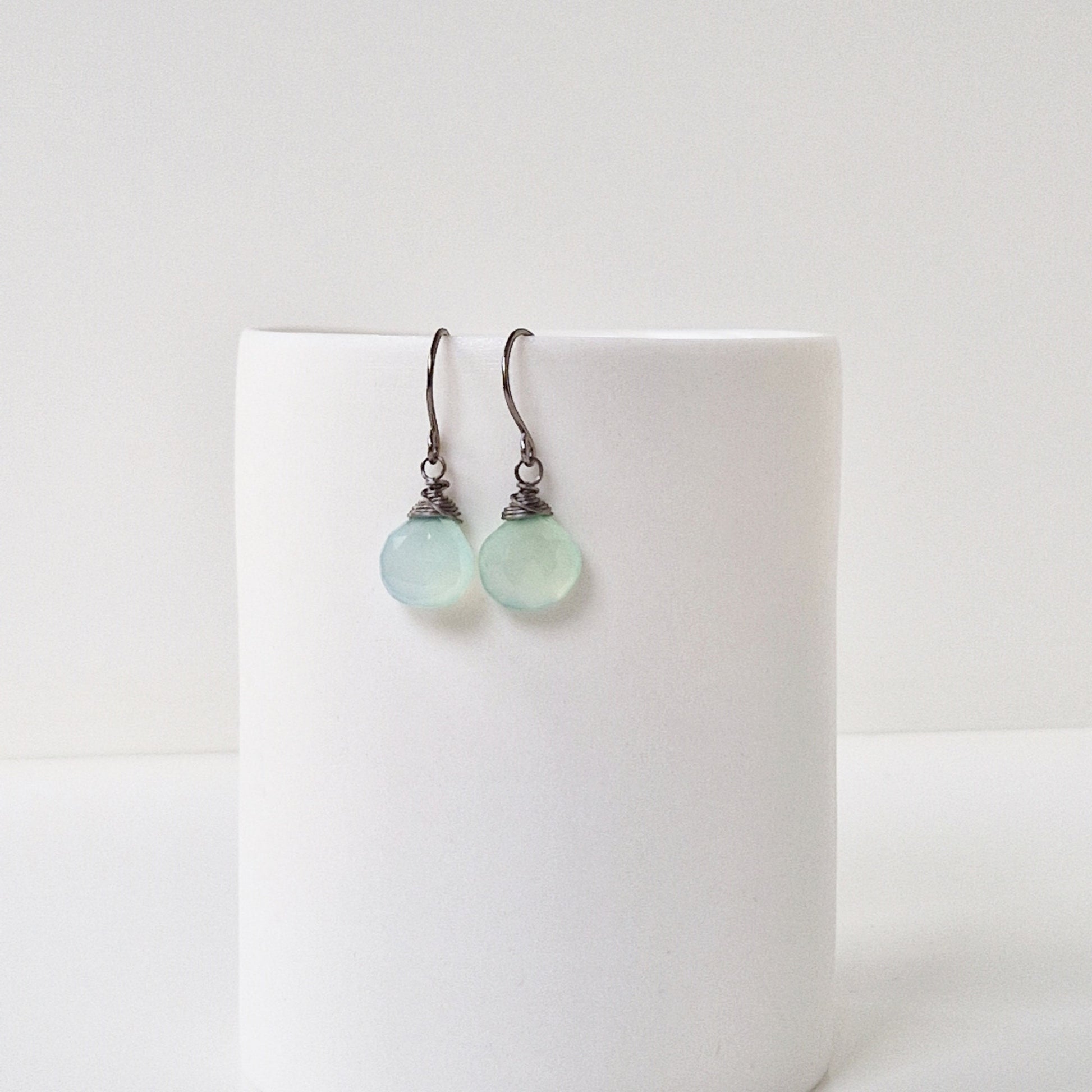 Green Chalcedony Titanium Earrings