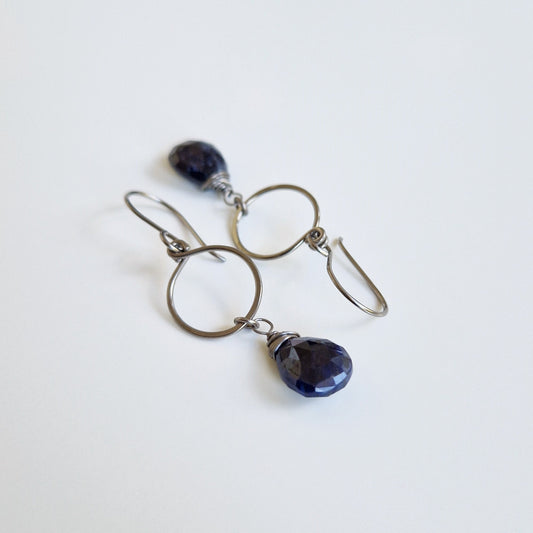 Lapis Lazuli Dangle Hoop Titanium Earrings