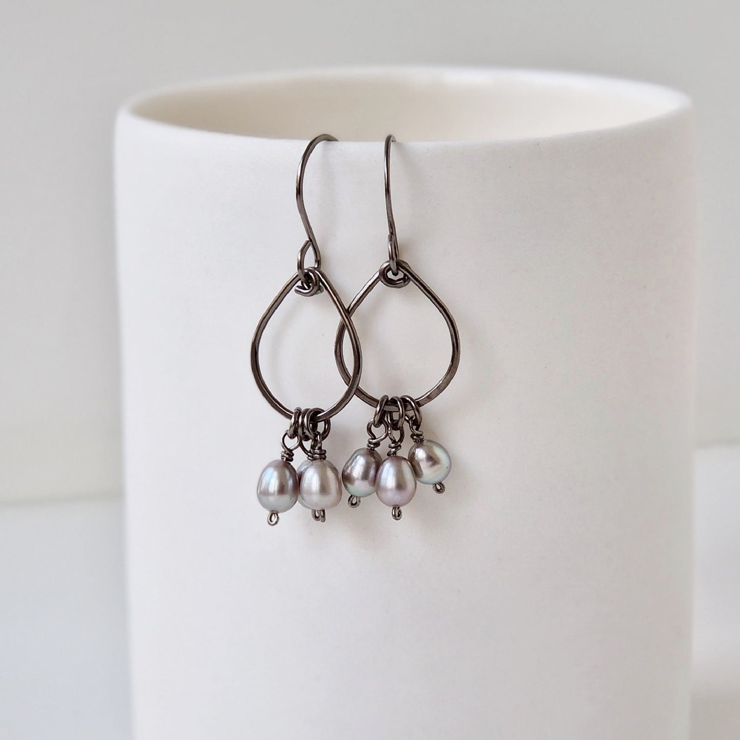 Hypoallergenic Teardrop Earrings with Gray Pearls